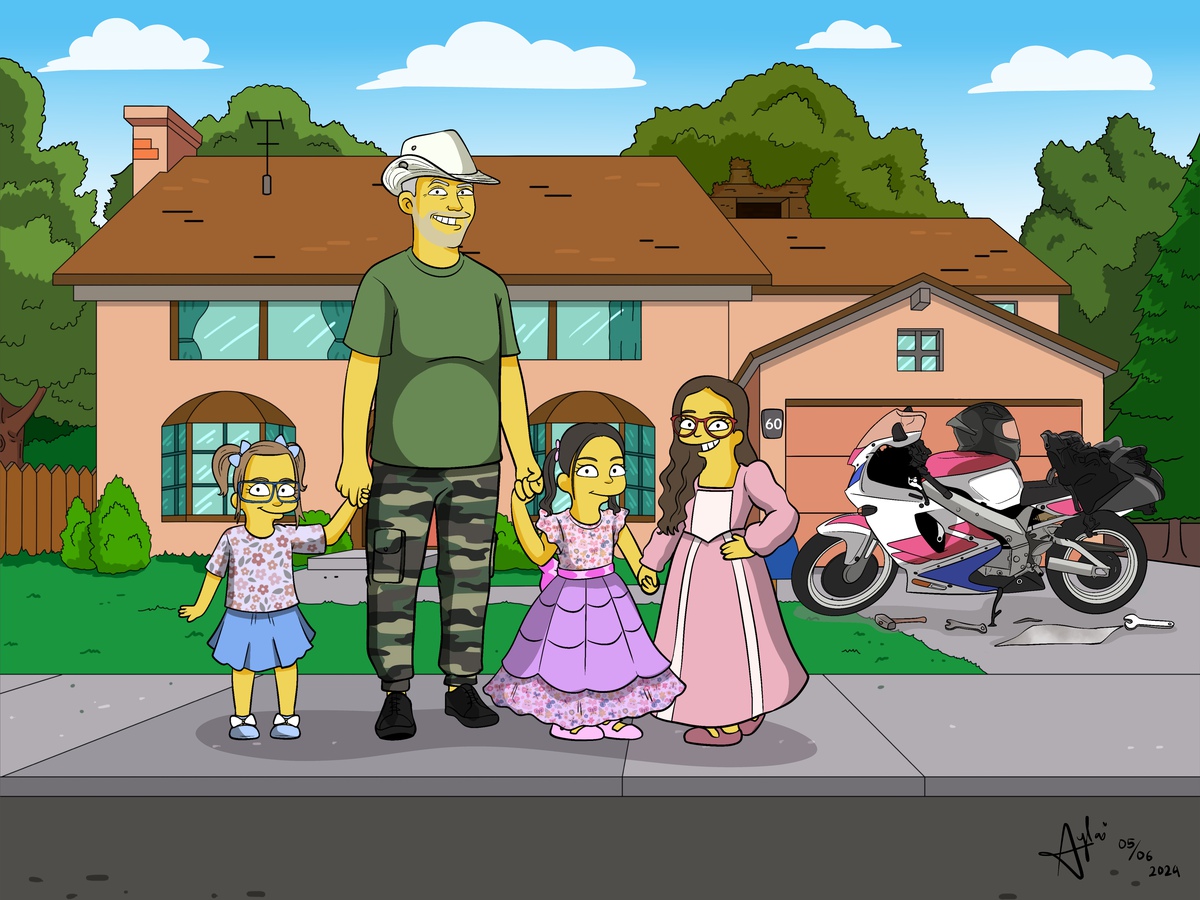 Simpson stílus Ház- Család a ház előtt